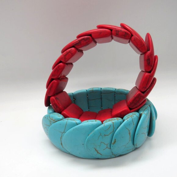 Paparazzi Nomadic Nature Stone Bracelets Chunky Red Blue Stone Stretch‎ - Picture 8 of 9